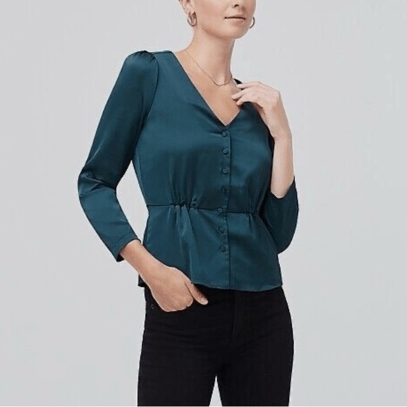 J.Crew Satin peplum crepe button-front blouse - Picture 1 of 7